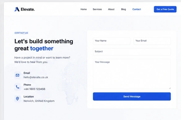 Modern business website contact page and enquiry form mockup