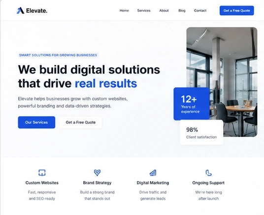 Modern business services website home page design mockup