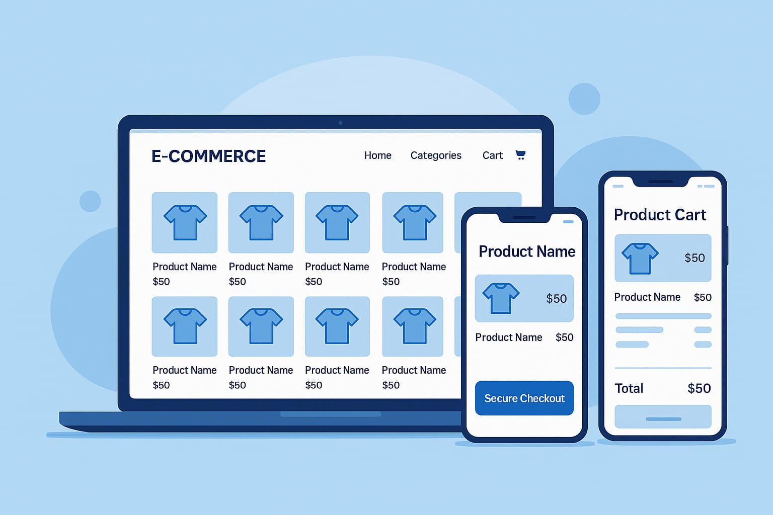 E-commerce storefront UI on multiple devices