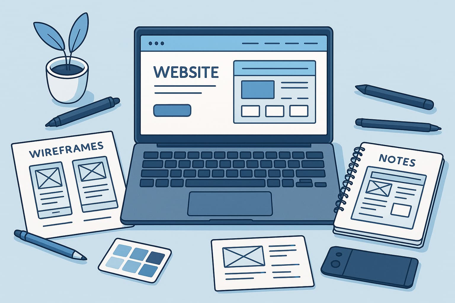 Web design mockups on multiple devices
